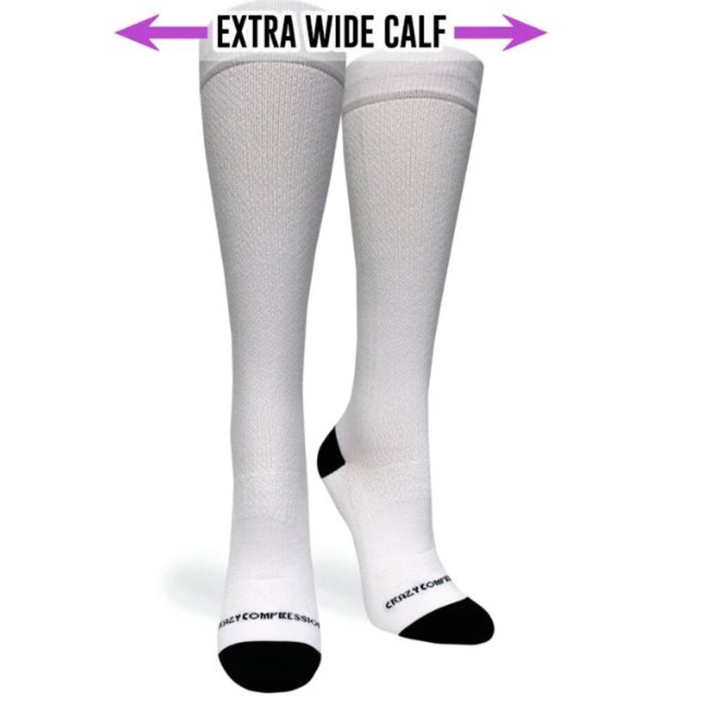 Womens NWOT Crazy Compression Solid White OTC Knee High Wide Calf Socks